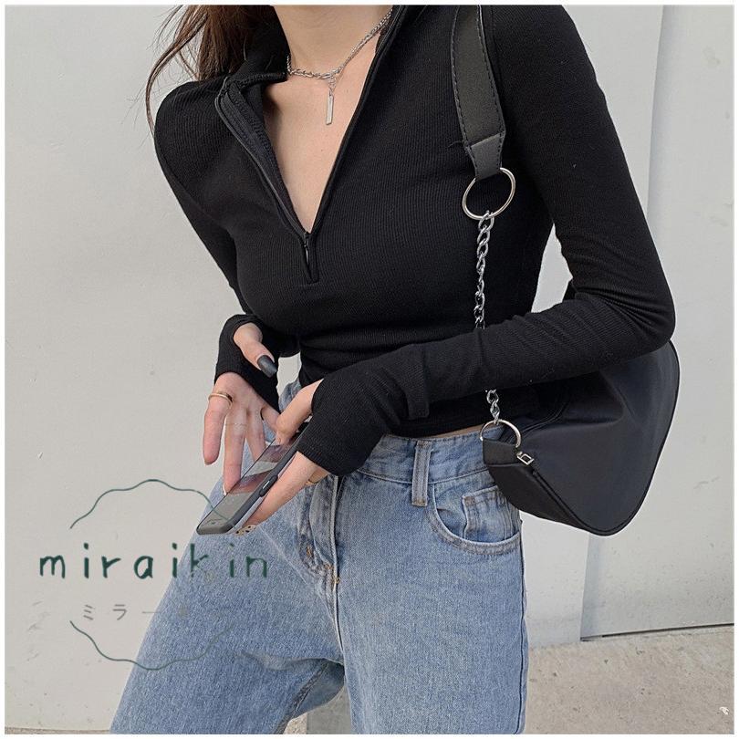 カットソー チュニック トップス レディース 春 夏 長袖 黒 30代 ショート丈トップス 白 ハーフジップ グレー 20代 春夏 ホワイト 40代 ブラック 