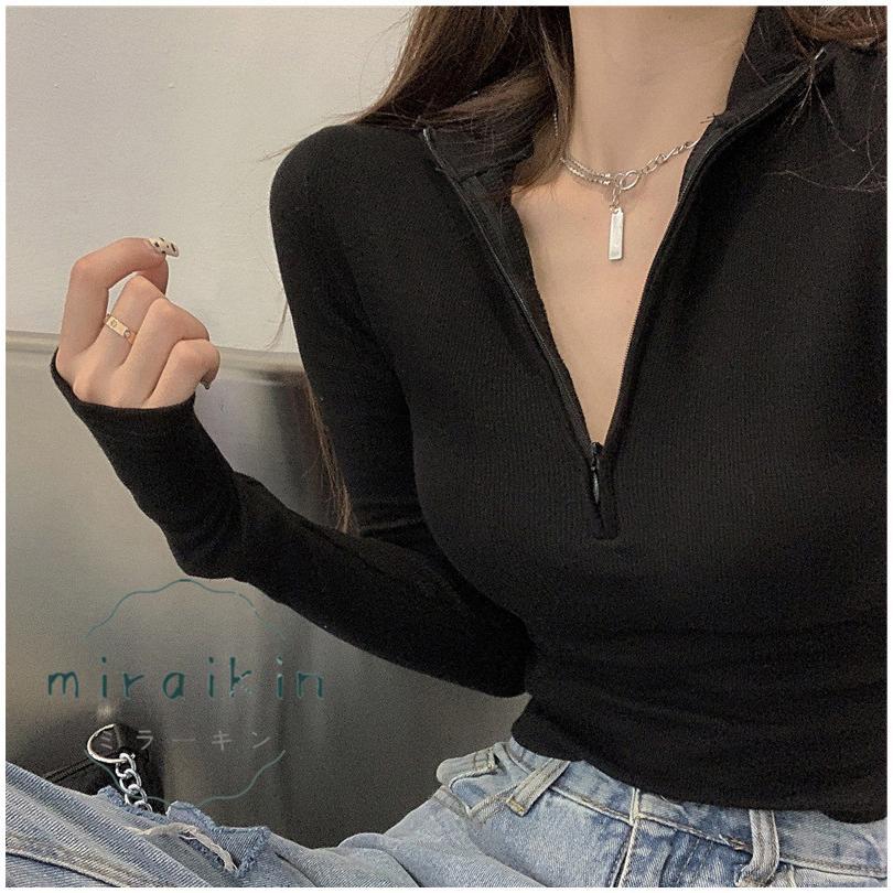 カットソー チュニック トップス レディース 春 夏 長袖 黒 30代 ショート丈トップス 白 ハーフジップ グレー 20代 春夏 ホワイト 40代 ブラック 