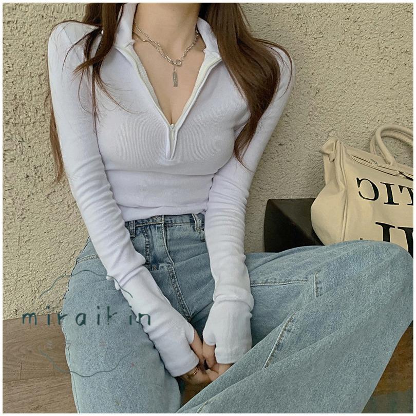 カットソー チュニック トップス レディース 春 夏 長袖 黒 30代 ショート丈トップス 白 ハーフジップ グレー 20代 春夏 ホワイト 40代 ブラック 