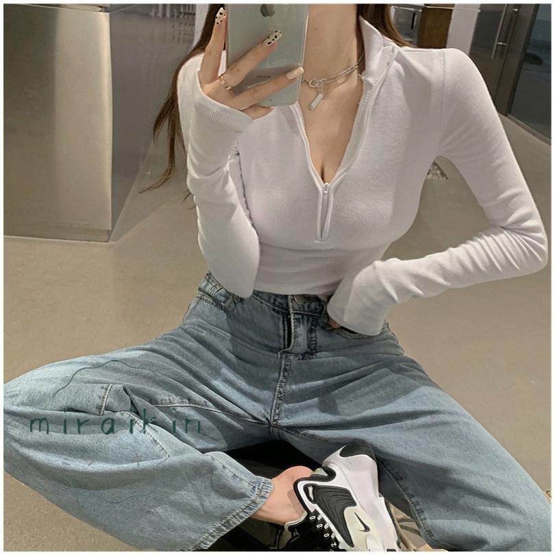 カットソー チュニック トップス レディース 春 夏 長袖 黒 30代 ショート丈トップス 白 ハーフジップ グレー 20代 春夏 ホワイト 40代 ブラック 