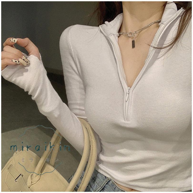 カットソー チュニック トップス レディース 春 夏 長袖 黒 30代 ショート丈トップス 白 ハーフジップ グレー 20代 春夏 ホワイト 40代 ブラック 