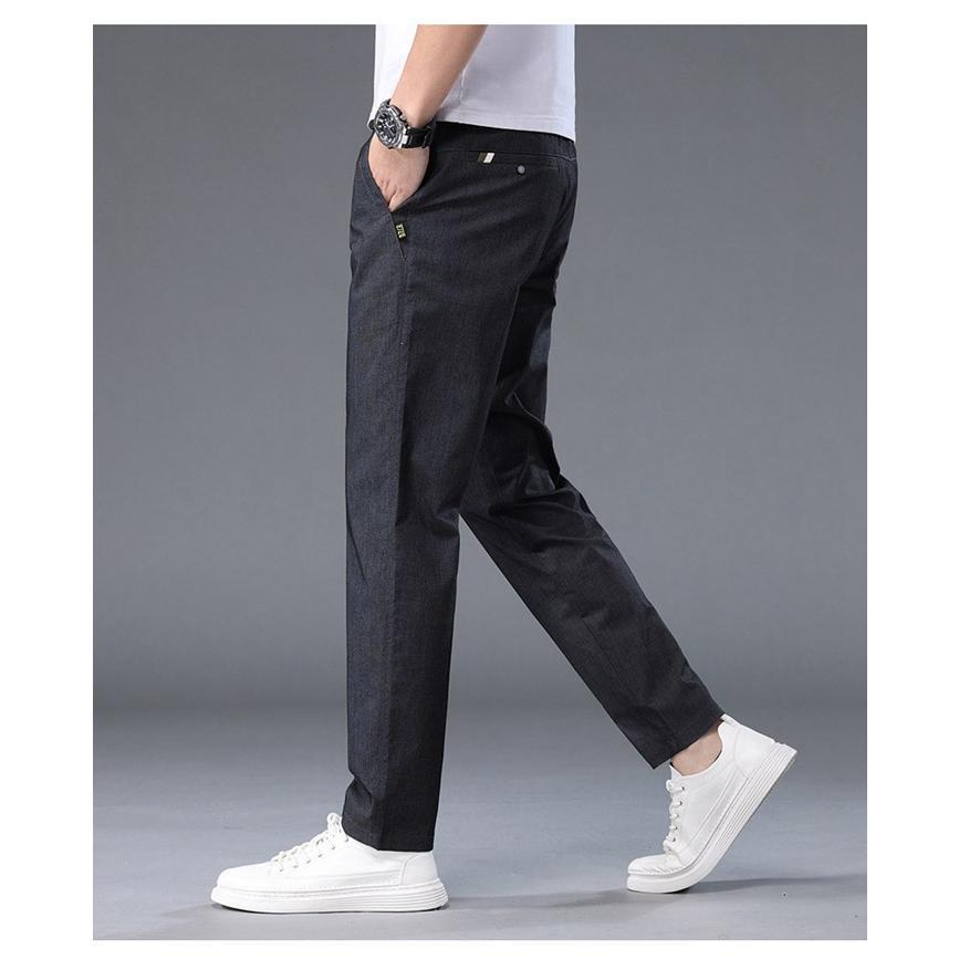 スラックス メンズ カジュアルパンツ ストレッチ ウエストゴム ロングパンツ 薄手 メンズパンツ ボ無地 ロング丈 夏服 ズボン パンツ 