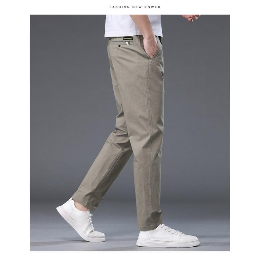 スラックス メンズ カジュアルパンツ ストレッチ ウエストゴム ロングパンツ 薄手 メンズパンツ ボ無地 ロング丈 夏服 ズボン パンツ 