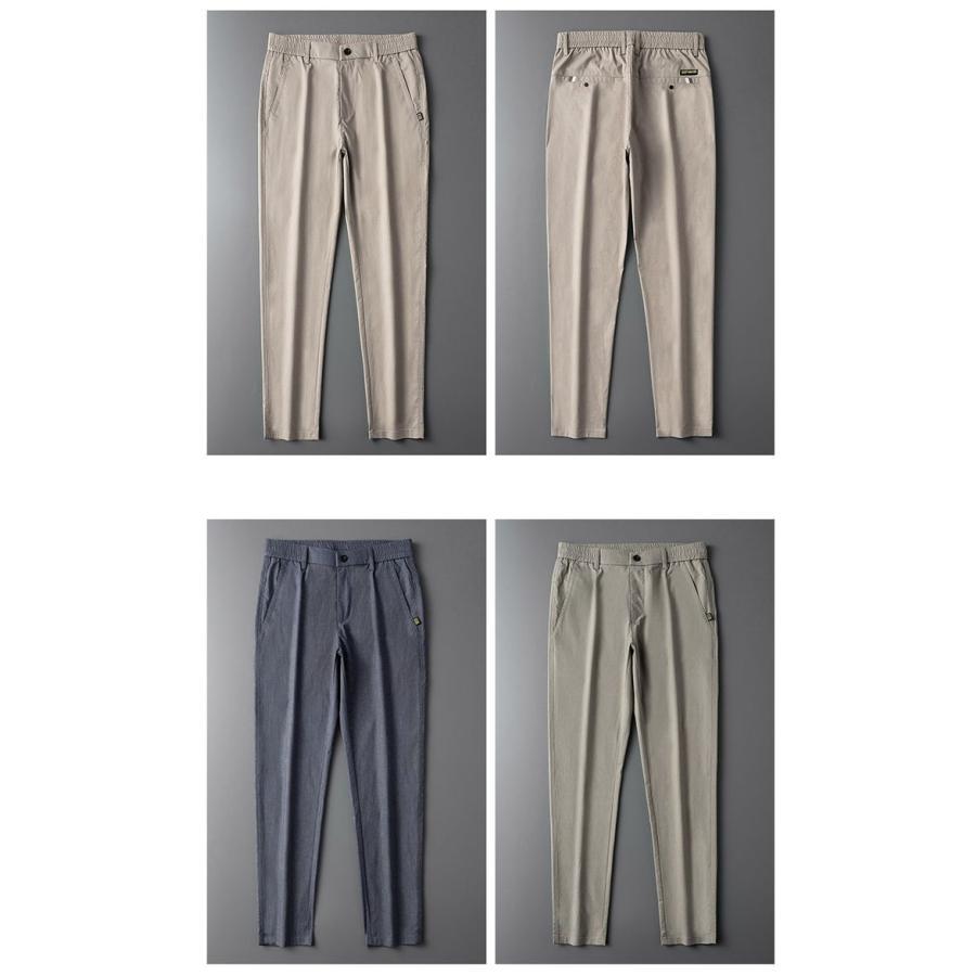 スラックス メンズ カジュアルパンツ ストレッチ ウエストゴム ロングパンツ 薄手 メンズパンツ ボ無地 ロング丈 夏服 ズボン パンツ 