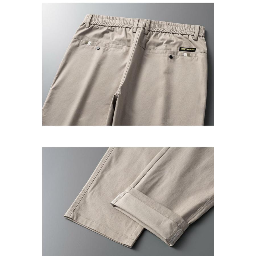 スラックス メンズ カジュアルパンツ ストレッチ ウエストゴム ロングパンツ 薄手 メンズパンツ ボ無地 ロング丈 夏服 ズボン パンツ 