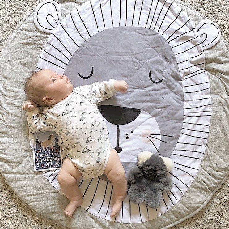 ベビープレイマット 洗える 動物柄 可愛いベビーマット 円形 遊びマット ラグマット 出産祝い 直径90CM 出産記念品 綿素材 かわいい 赤ちゃん ギフト 