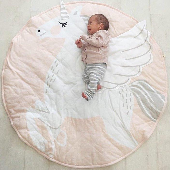 ベビープレイマット 洗える 動物柄 可愛いベビーマット 円形 遊びマット ラグマット 出産祝い 直径90CM 出産記念品 綿素材 かわいい 赤ちゃん ギフト 