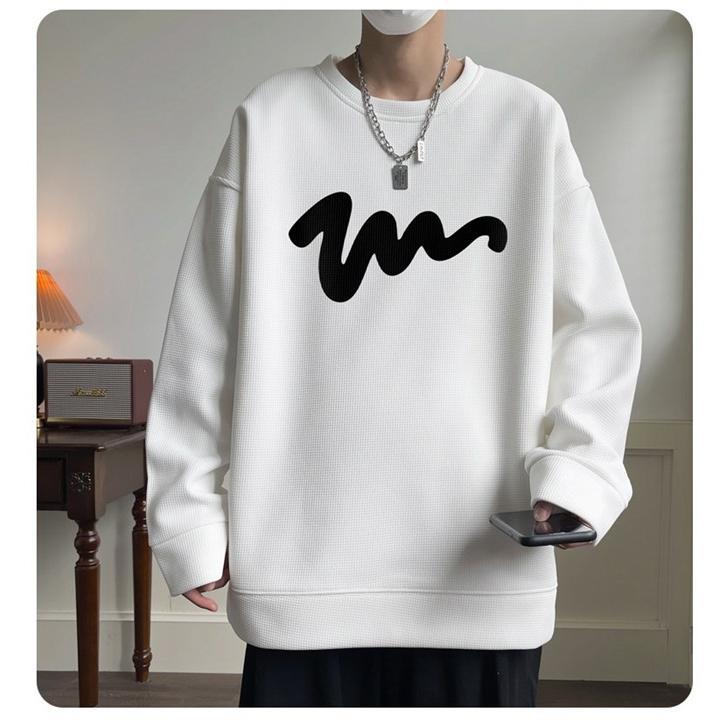 Tシャツ メンズ ワッフル生地 トレーナー 長袖Tシャツ 長袖 トップス 通学 クルーネック カジュアル 秋 おしゃれ ロゴ 春 