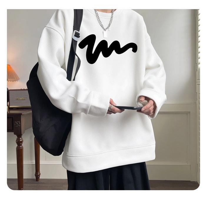 Tシャツ メンズ ワッフル生地 トレーナー 長袖Tシャツ 長袖 トップス 通学 クルーネック カジュアル 秋 おしゃれ ロゴ 春 