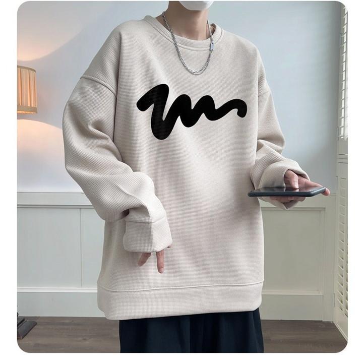 Tシャツ メンズ ワッフル生地 トレーナー 長袖Tシャツ 長袖 トップス 通学 クルーネック カジュアル 秋 おしゃれ ロゴ 春 