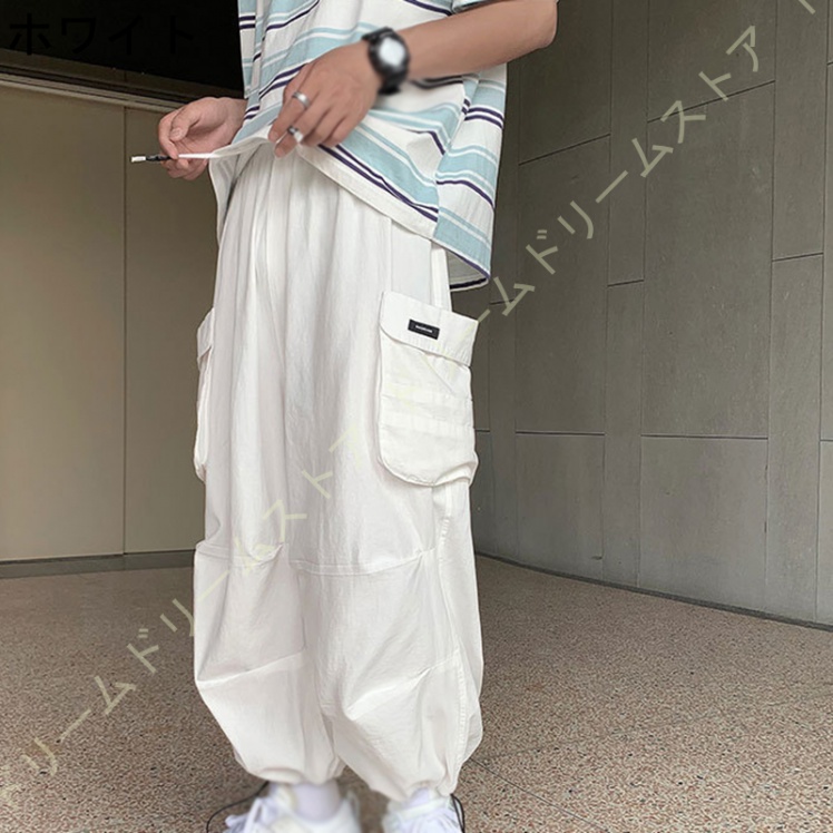 カーゴパンツ メンズ ワイド ゆったり ワイドパンツ ミリタパンツ 緑 黒 バギーパンツ 太め ワークパンツ イージーパンツ シンプル 白 ホワイト 無地 