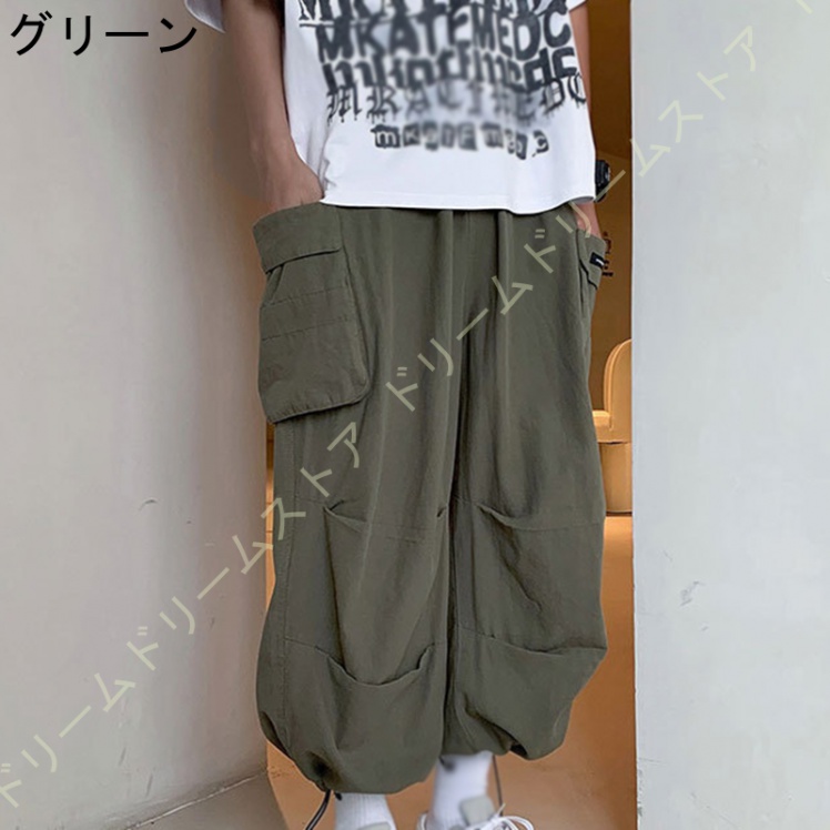 カーゴパンツ メンズ ワイド ゆったり ワイドパンツ ミリタパンツ 緑 黒 バギーパンツ 太め ワークパンツ イージーパンツ シンプル 白 ホワイト 無地 