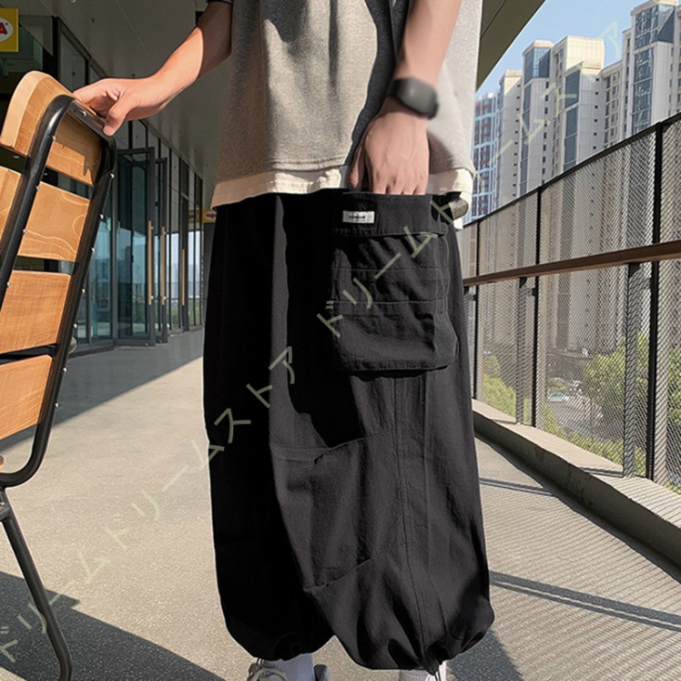 カーゴパンツ メンズ ワイド ゆったり ワイドパンツ ミリタパンツ 緑 黒 バギーパンツ 太め ワークパンツ イージーパンツ シンプル 白 ホワイト 無地 
