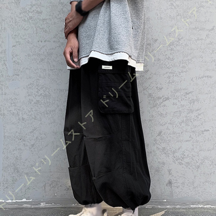 カーゴパンツ メンズ ワイド ゆったり ワイドパンツ ミリタパンツ 緑 黒 バギーパンツ 太め ワークパンツ イージーパンツ シンプル 白 ホワイト 無地 