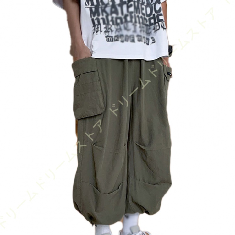 カーゴパンツ メンズ ワイド ゆったり ワイドパンツ ミリタパンツ 緑 黒 バギーパンツ 太め ワークパンツ イージーパンツ シンプル 白 ホワイト 無地 
