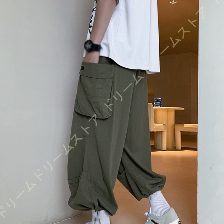 カーゴパンツ メンズ ワイド ゆったり ワイドパンツ ミリタパンツ 緑 黒 バギーパンツ 太め ワークパンツ イージーパンツ シンプル 白 ホワイト 無地 