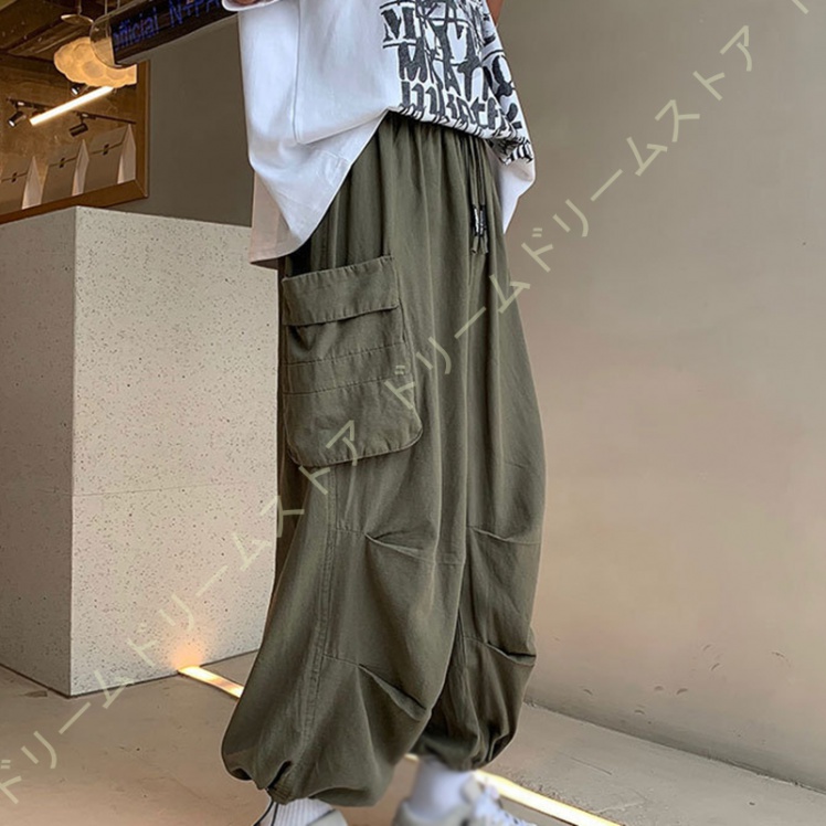 カーゴパンツ メンズ ワイド ゆったり ワイドパンツ ミリタパンツ 緑 黒 バギーパンツ 太め ワークパンツ イージーパンツ シンプル 白 ホワイト 無地 