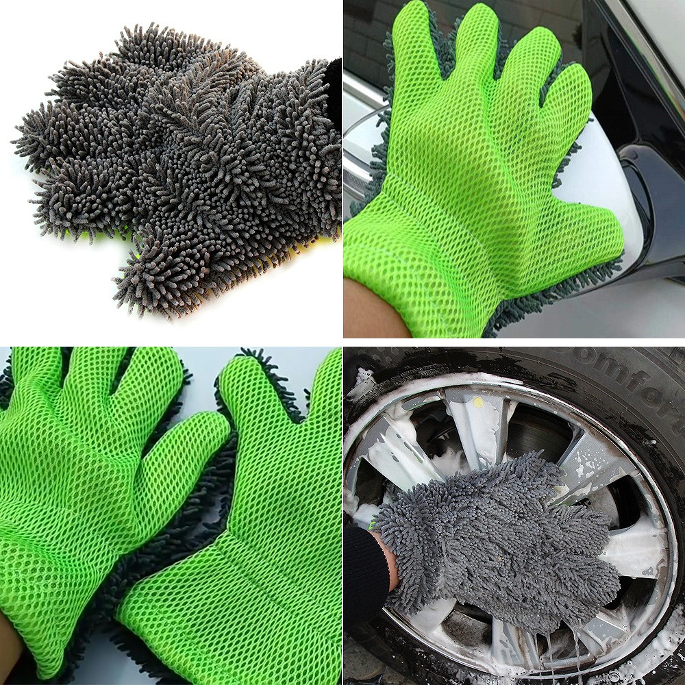 洗車洗車用 ブラシ スポンジ ホイールクリーナー タオル 5本指 バイク 手袋型 カー用品 傷つかない 水垢 洗車ブラシ マイクロファイバー ハンドモップ 