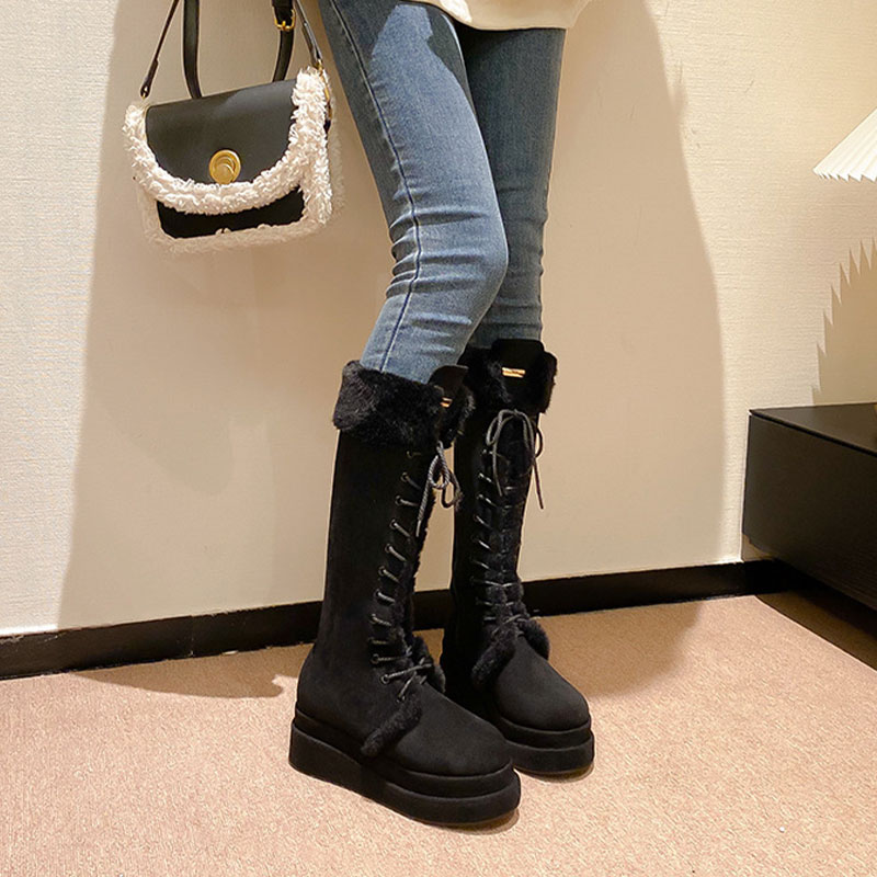 ロングブーツ レディース レースアップブーツ ロング丈 スエード調 太ヒール 履きやすい 歩きやすい おしゃれ カジュアル 美脚 