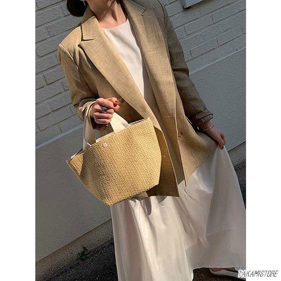 かごバッグ レディース 春夏 バケットバッグ 草編みバッグ かばん 小物入れ 軽い ポーチ おしゃれ 麦わら 韓国風 トートバッグ かごバッグ 手提げバッグ 
