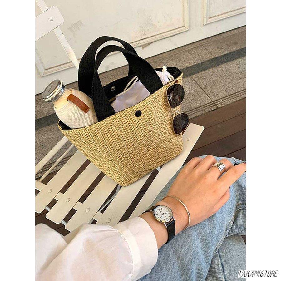 かごバッグ レディース 春夏 バケットバッグ 草編みバッグ かばん 小物入れ 軽い ポーチ おしゃれ 麦わら 韓国風 トートバッグ かごバッグ 手提げバッグ 