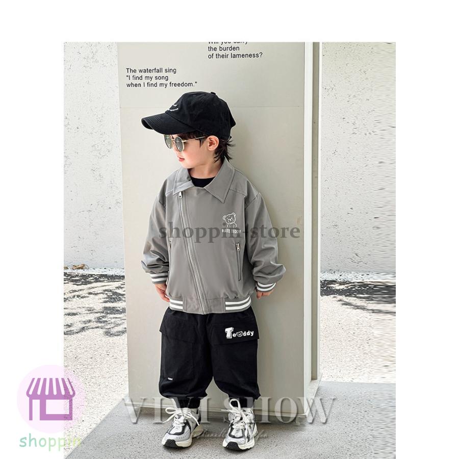 キッズ アウター 長袖 トップス ジャンパー 襟付き おしゃれ ロゴ あわせやすい ゆったり カジュアル シンプル 動きやすい 着やすい 