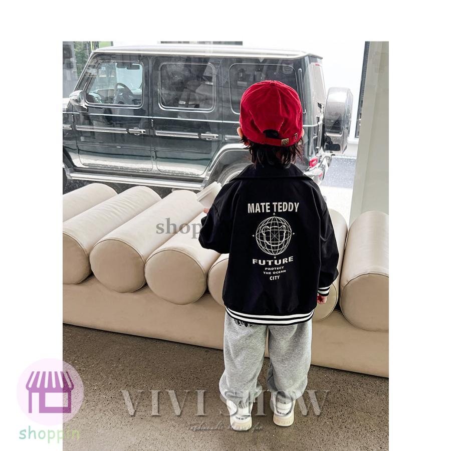 キッズ アウター 長袖 トップス ジャンパー 襟付き おしゃれ ロゴ あわせやすい ゆったり カジュアル シンプル 動きやすい 着やすい 