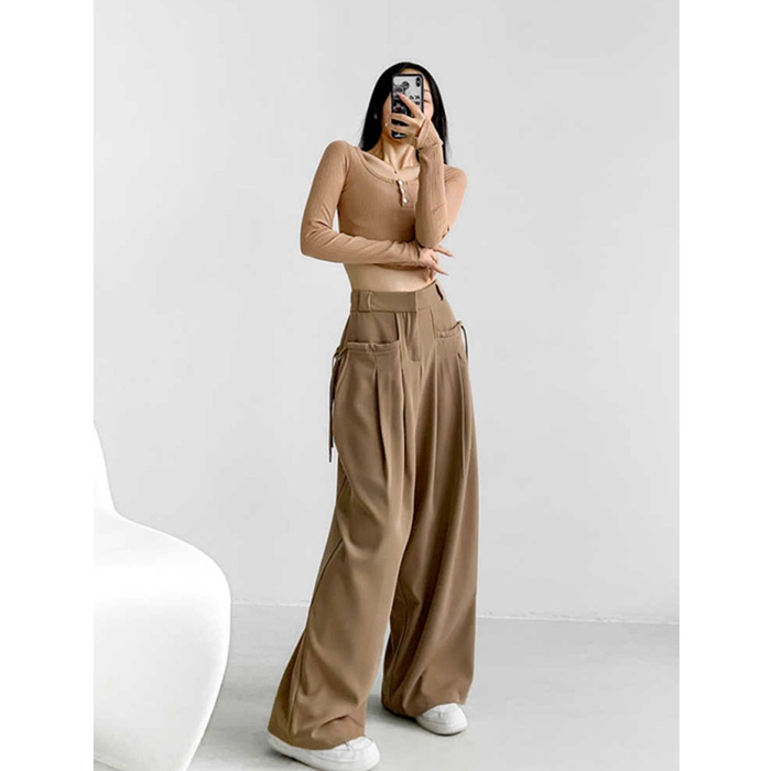 ワイドパンツ カーゴパンツ レディース ロング丈 ボ無地 ゆったり ロングパンツ ビッグシルエット 体型カバー ハイウエスト ストリート 