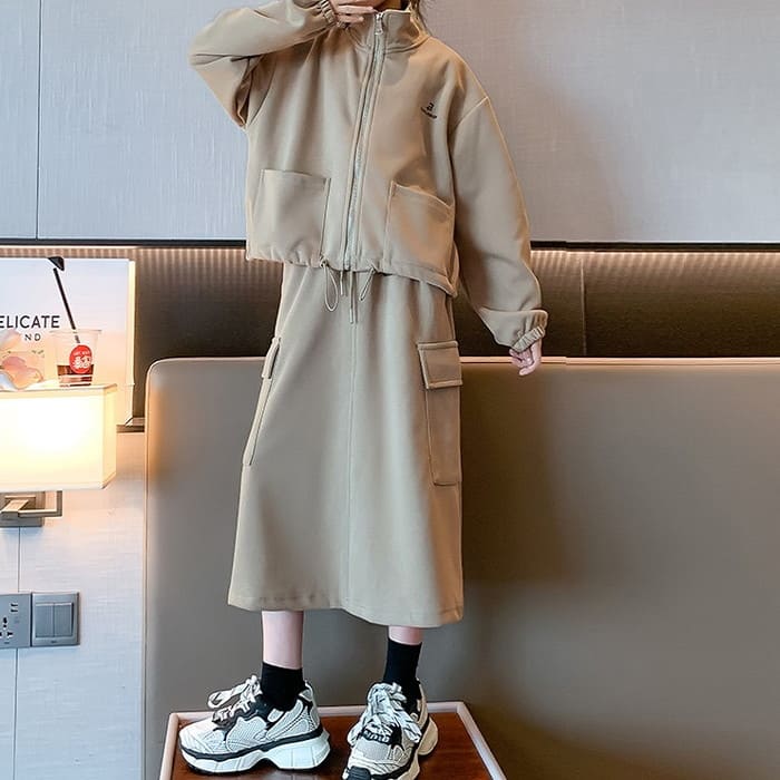 小学生 セットアップ キッズ 女の子 スウェット フルジップ 通学 春秋 韓国 カジュアルガー可愛い スカート 長袖 2点セット ジャケット 