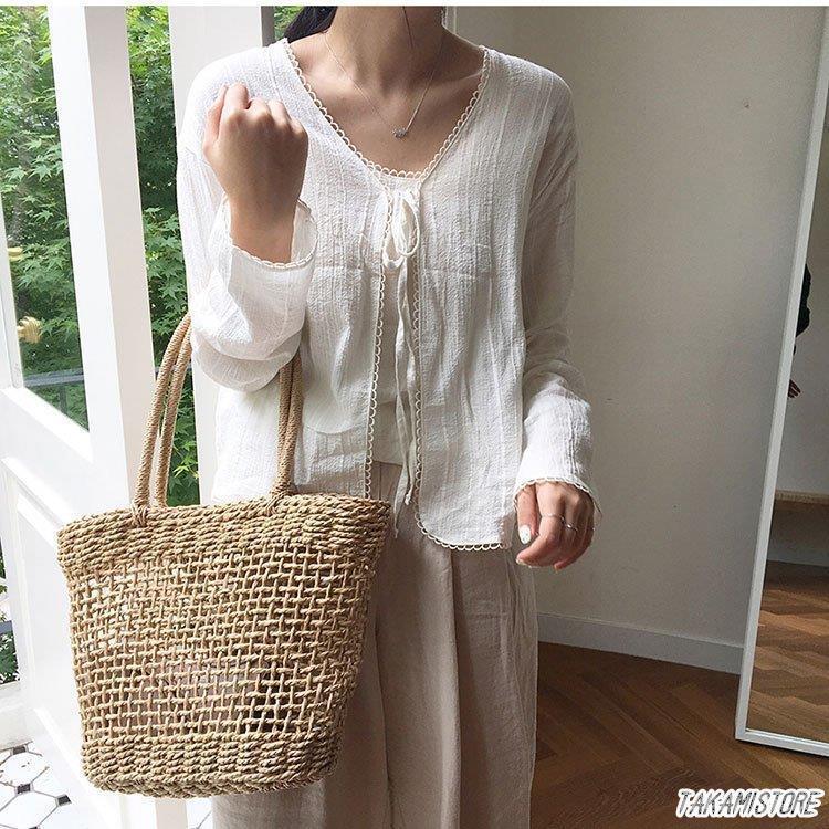 かごバッグ レディース 春夏 ハンドバッグ 草編みバッグ かばん トートバッグ 軽い 韓国風 ショルダーバッグ 小物入れ 麦わら おしゃれ 手提げバッグ ポーチ 
