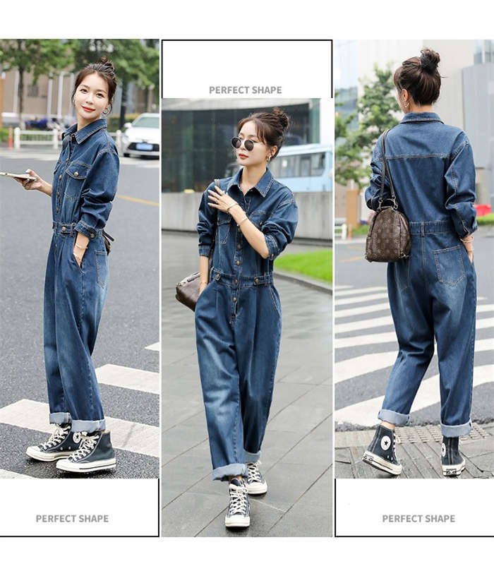 オールインワン レディース デニム 長袖 ワイドパンツ 春 秋 大きいサイズ カジュアル ゆるっと 体型カバー お呼ばれ ゆったり おしゃれ 可愛い 女性らしい 