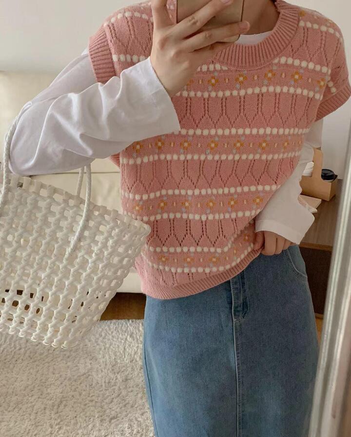 ベスト レディース 春 秋冬 アウター Uネック オーバーサイズ ゆったり プルオーバー かわいい ノースリーブ 肩落ち レイヤード カジュアル おしゃれ 