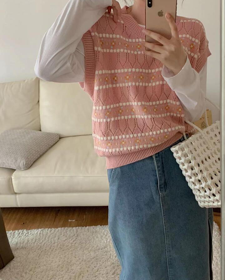 ベスト レディース 春 秋冬 アウター Uネック オーバーサイズ ゆったり プルオーバー かわいい ノースリーブ 肩落ち レイヤード カジュアル おしゃれ 