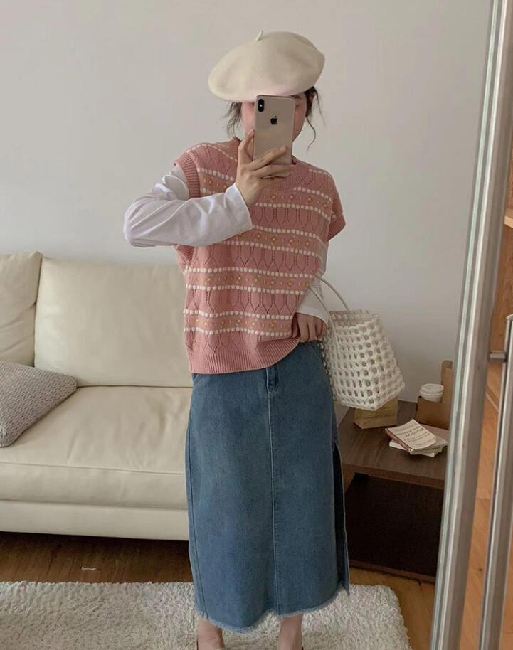 ベスト レディース 春 秋冬 アウター Uネック オーバーサイズ ゆったり プルオーバー かわいい ノースリーブ 肩落ち レイヤード カジュアル おしゃれ 