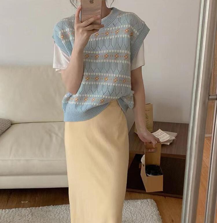 ベスト レディース 春 秋冬 アウター Uネック オーバーサイズ ゆったり プルオーバー かわいい ノースリーブ 肩落ち レイヤード カジュアル おしゃれ 