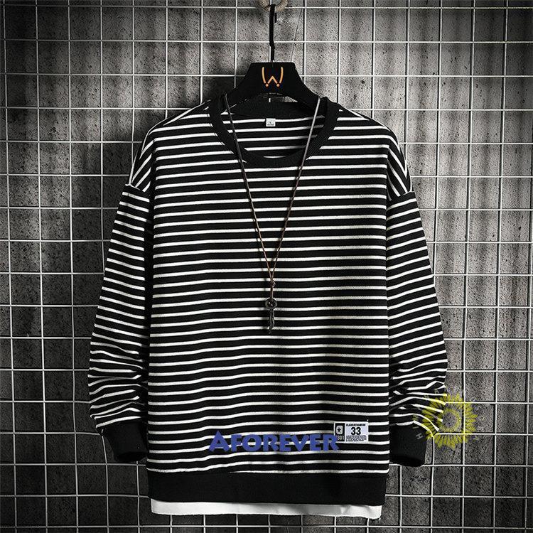 トレーナー メンズ 長袖 スウェットシャツ プルオーバー 丸首 秋 ストライプ柄 秋服 カジュアル メンズファッション 秋コーデ トップス 