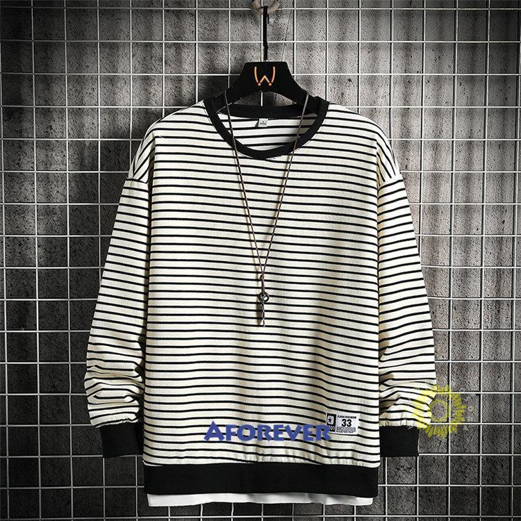 トレーナー メンズ 長袖 スウェットシャツ プルオーバー 丸首 秋 ストライプ柄 秋服 カジュアル メンズファッション 秋コーデ トップス 