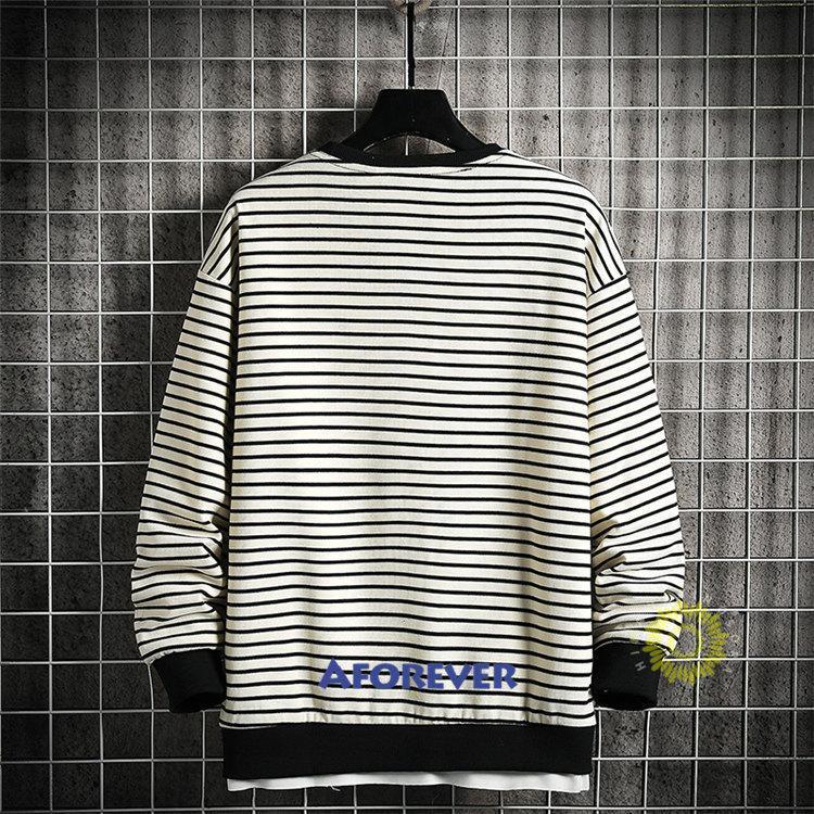 トレーナー メンズ 長袖 スウェットシャツ プルオーバー 丸首 秋 ストライプ柄 秋服 カジュアル メンズファッション 秋コーデ トップス 