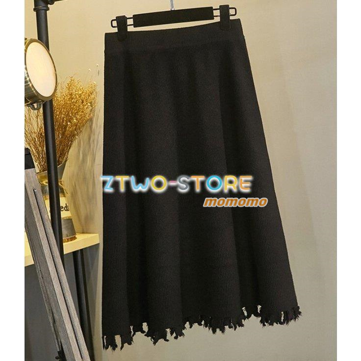 3色有り レディース スカート ニット Aライン ミドル丈 上品 ウエストゴム 膝下 無地 シンプル ハイウエスト ハーフレングス 定番 伸縮性 大きいサイズ 