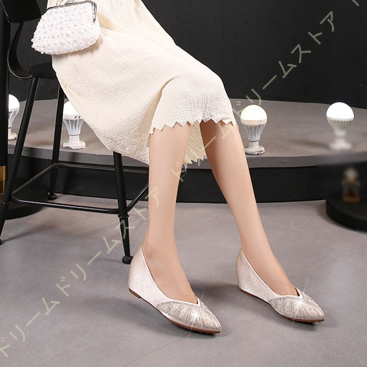 きれいめ パンプス ポインテッドトゥ 安定感 キラキラパンプス ウェッジソール 5CM スリッポン 痛くない 歩きやすい 通気性 走れる 脱げない 幅広 美脚 