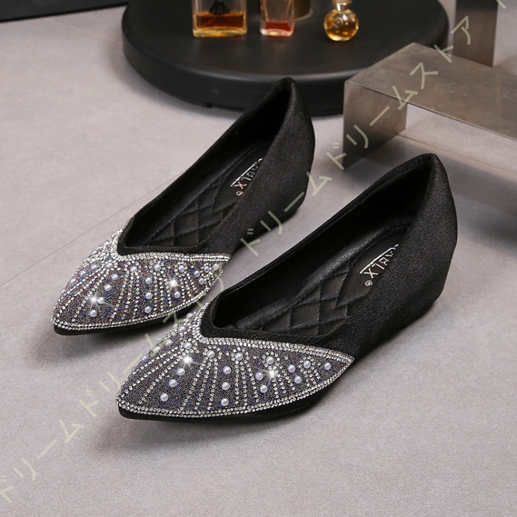 きれいめ パンプス ポインテッドトゥ 安定感 キラキラパンプス ウェッジソール 5CM スリッポン 痛くない 歩きやすい 通気性 走れる 脱げない 幅広 美脚 