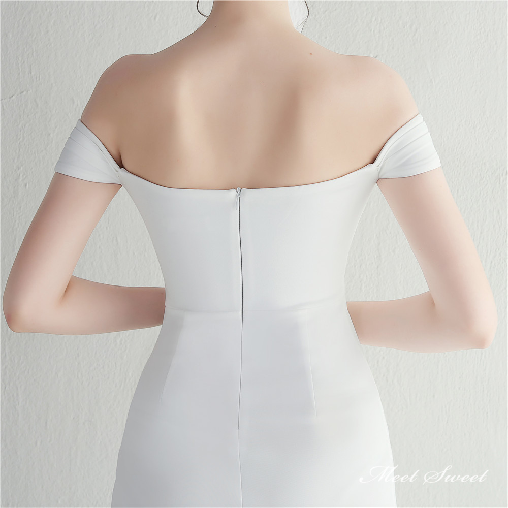 ドレス スレンダードレス パーティードレス オフショルダー スリット イブニングドレス ウェディングドレス サテン ファスナー 結婚式 発表会 二次会 