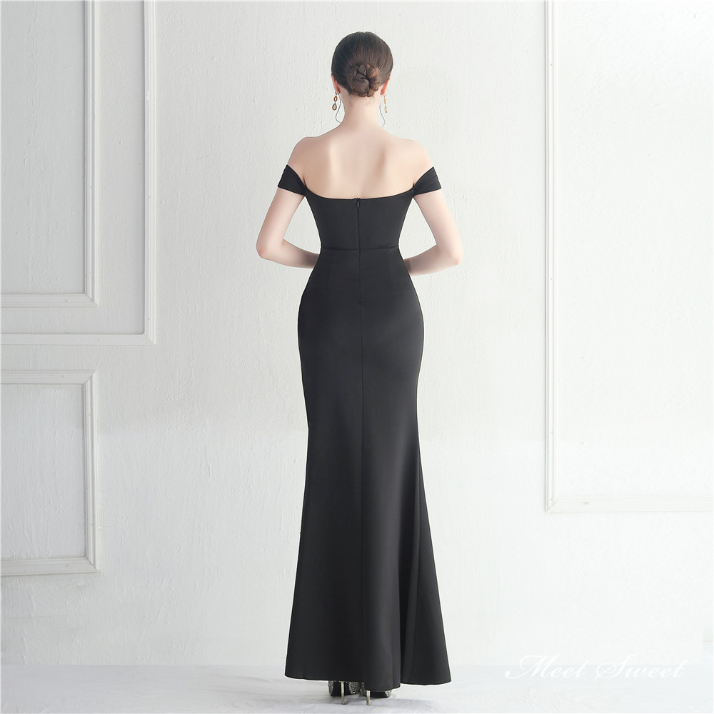 ドレス スレンダードレス パーティードレス オフショルダー スリット イブニングドレス ウェディングドレス サテン ファスナー 結婚式 発表会 二次会 