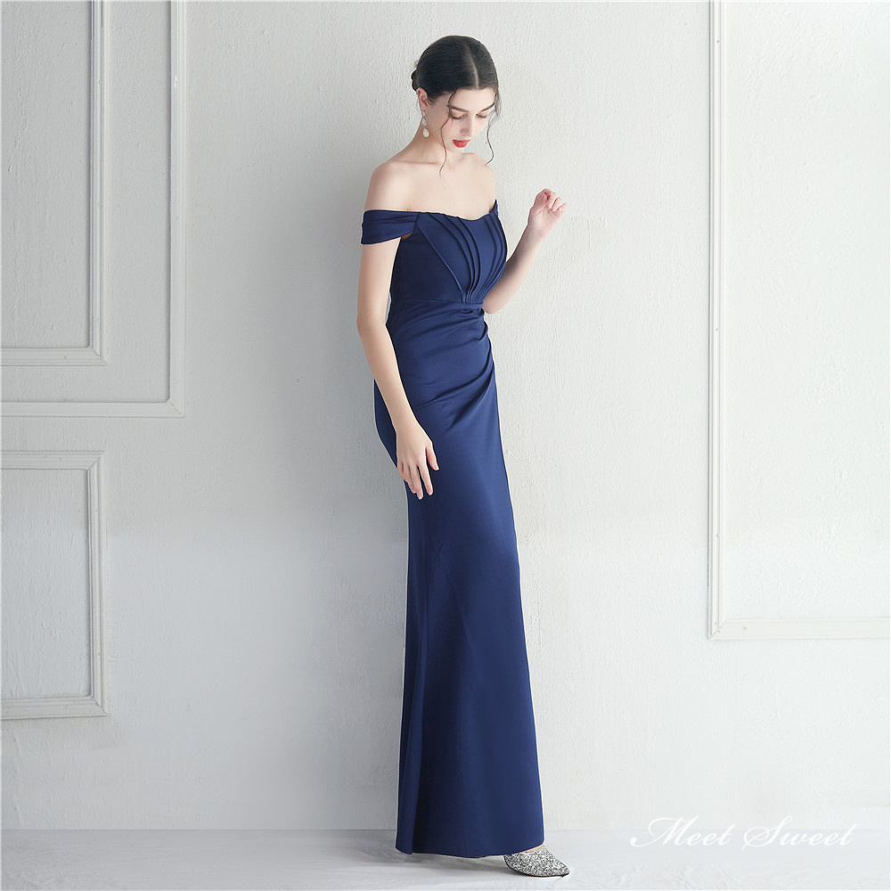 ドレス スレンダードレス パーティードレス オフショルダー スリット イブニングドレス ウェディングドレス サテン ファスナー 結婚式 発表会 二次会 