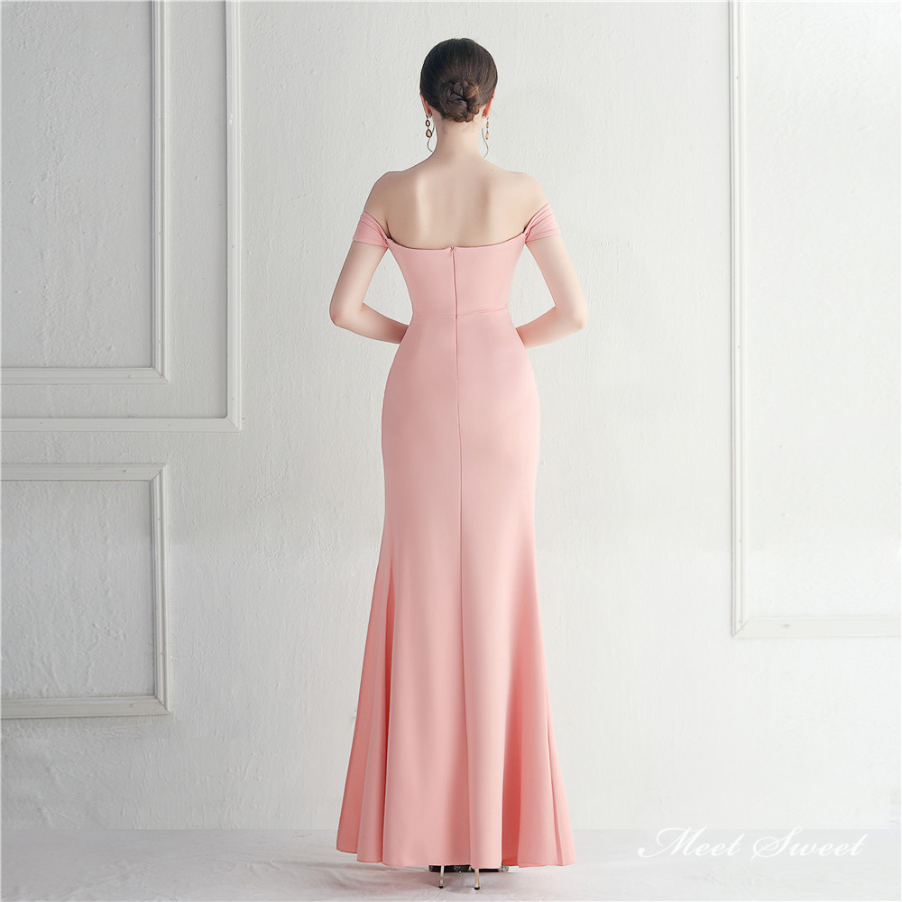 ドレス スレンダードレス パーティードレス オフショルダー スリット イブニングドレス ウェディングドレス サテン ファスナー 結婚式 発表会 二次会 