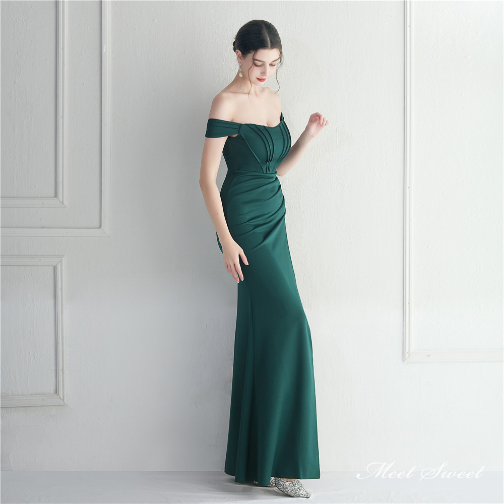 ドレス スレンダードレス パーティードレス オフショルダー スリット イブニングドレス ウェディングドレス サテン ファスナー 結婚式 発表会 二次会 