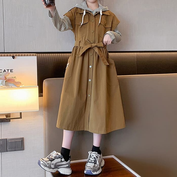 小学生 セットアップ キッズ 女の子 ボーダーワンピース 2点セット 可愛い カジュアル 通学 長袖 春秋 韓国 ツーピース ガーダンス 