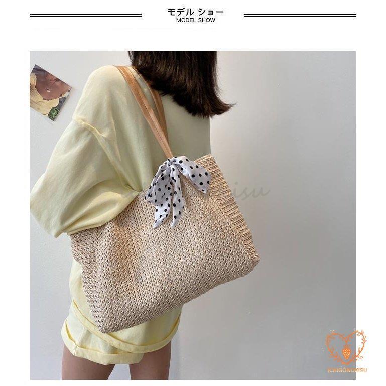 かごバッグ レディース トートバッグ 夏 A4 カゴバッグ ハンドバッグ ショルダーバッグ リボン付き 手提げ 大人可愛い バッグ 大容量 リゾート 