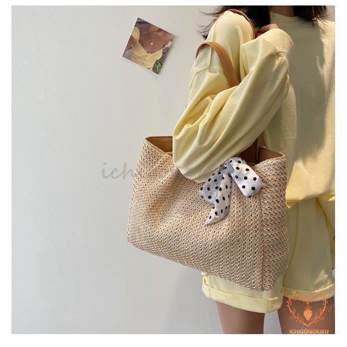 かごバッグ レディース トートバッグ 夏 A4 カゴバッグ ハンドバッグ ショルダーバッグ リボン付き 手提げ 大人可愛い バッグ 大容量 リゾート 