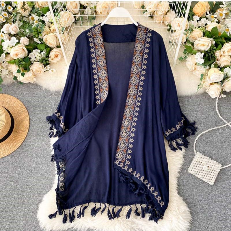 ロング カーディガン レディース きれいめ 透け感 涼感 ボタンなし 上品 民族風 アウトドア リゾート 送料無料 旅行 ゆったり ひんやり 体型カバー 